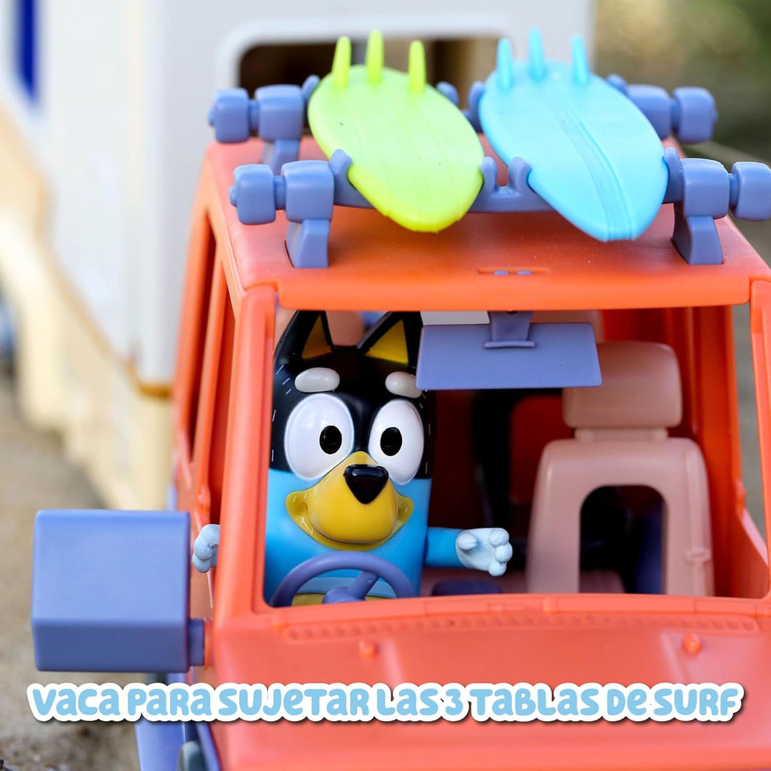 Bluey - Set Family Cruiser + Campervan, Playset für Familienautos, mit 3 Figuren, 10 Accessoires und
