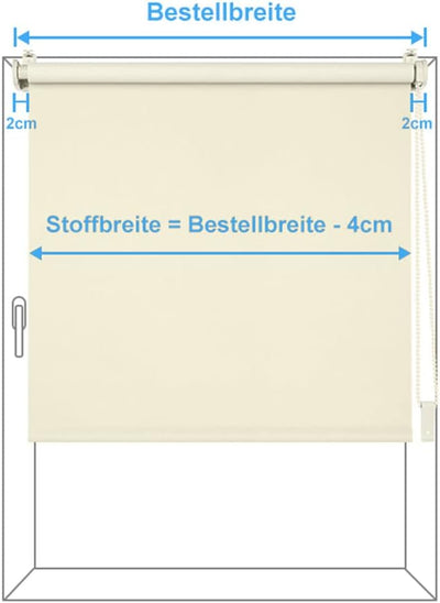 Eurohome Verdunkelungsrollo Thermo Rollo 100x130cm (Stoffbreite 96 cm) Creme Klemmfix ohne Bohren mi