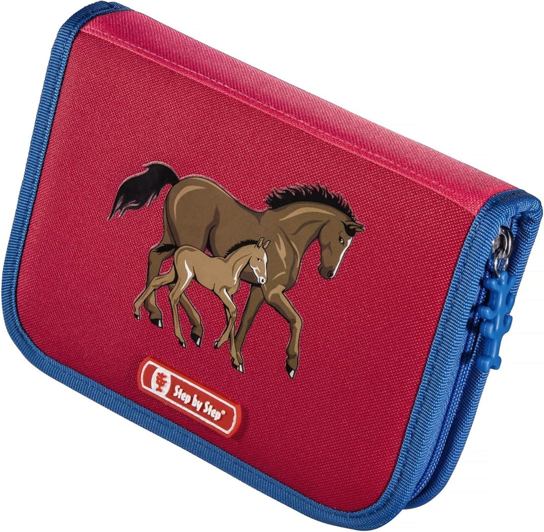 Step by Step Schulranzen-Set 2IN1 „Horse Family“ 4-teilig, rot-blau, Pferde-Design, ergonomischer To