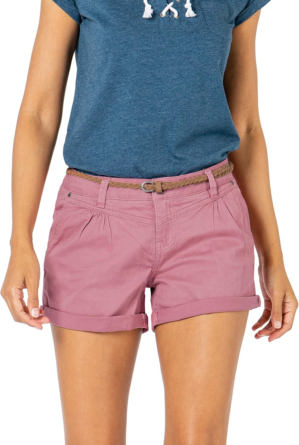 Sublevel Damen Kurze Hose Stretch-Shorts mit Flecht-Gürtel S Dark-rose, S Dark-rose