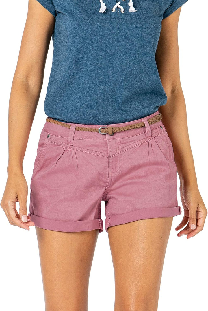Sublevel Damen Kurze Hose Stretch-Shorts mit Flecht-Gürtel S Dark-rose, S Dark-rose