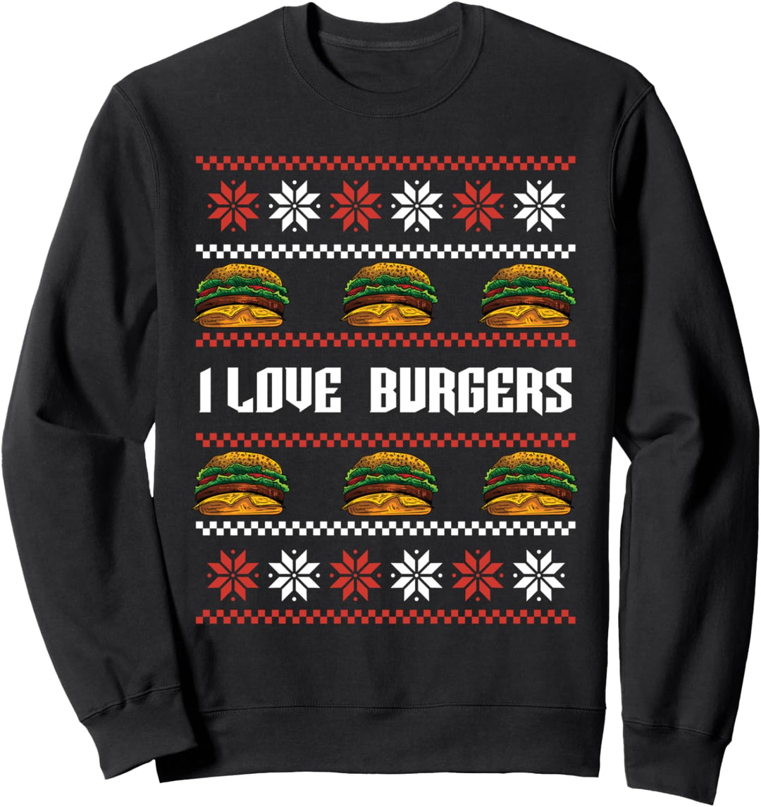 I Love Burgers Hamburger Food Ugly Christmas Sweatshirt