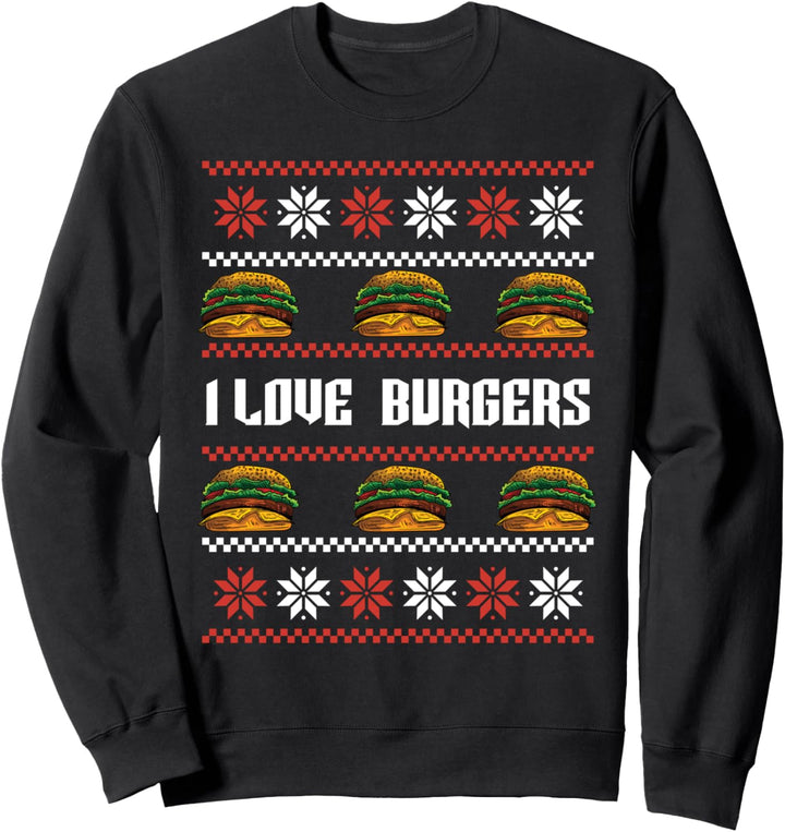 I Love Burgers Hamburger Food Ugly Christmas Sweatshirt