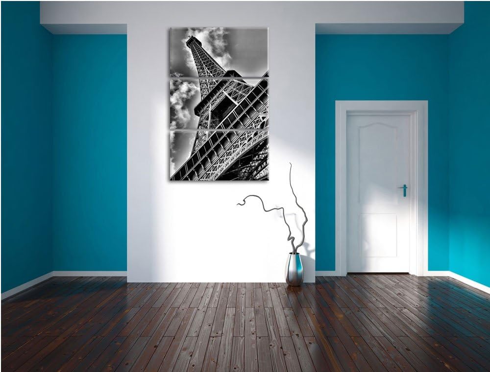 Pixxprint Gigantischer Eifelturm Paris / 3-Teilig/Gesamtmass 120cm Leinwandbild bespannt auf Holzrah