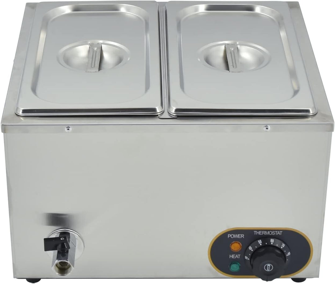 Elektrische Speisenwärmer Bain Marie Gastro GN-Behältern 1/3 * 2 Warmhalter Edelstahl mit Ablaufhahn