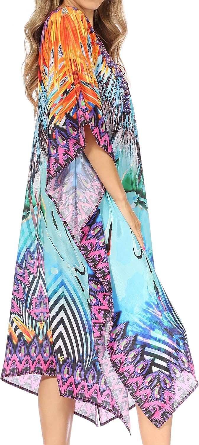 Sakkas Kristy lang hoch Leichte Kaftan Kleid/Vertuschung mit V-Ausschnitt Juwelen Einheitsgrösse 171