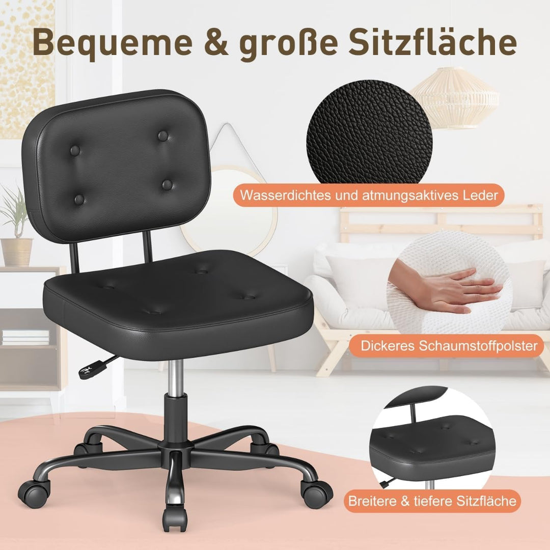 AnyGod Schreibtischstuhl ohne Armlehne für Home Office, Kompakter Drehstuhl mit Rollen &amp; Höhenverste
