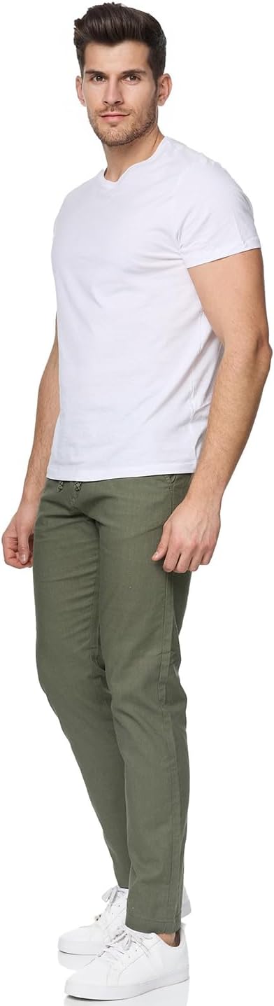 Indicode Herren Venedig Stoffhose aus Leinen & Baumwolle | Leinenhose Freizeithose Männer L Army, L