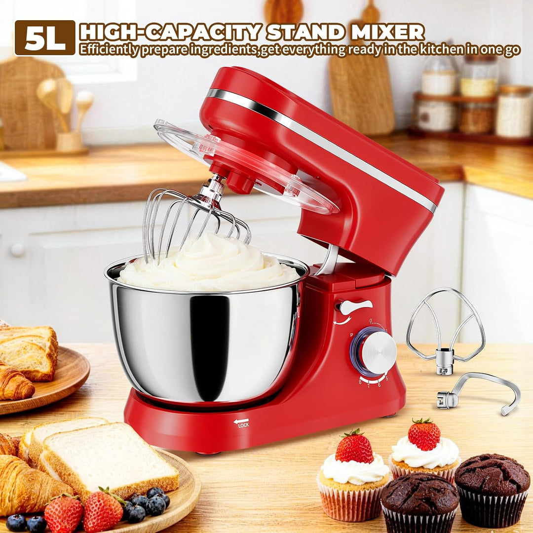 Küchenmaschine 5L – Knetmaschine mit 1000W, 8+ P Geschwindigkeiten, 3 Rührwerkzeuge, Spritzschutz, T