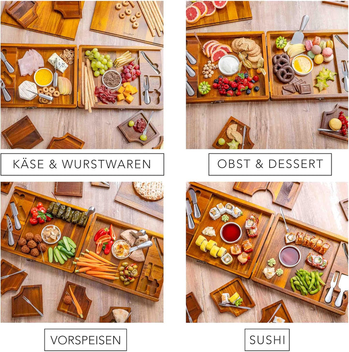 Käsebrett mit Käsemesser Set für Grosse Gruppen – Akazienholz Servierbrett, EIN Upgrade von Bambus C