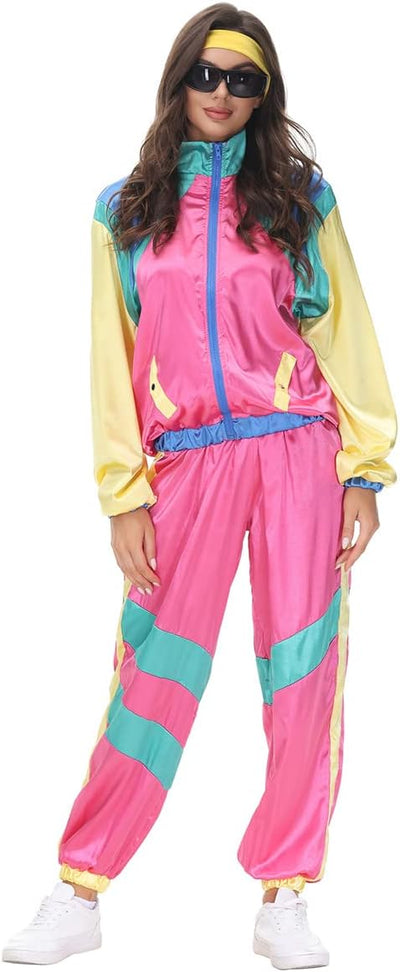 FYMNSI Herren Damen 70er 80er Jahre Outfit Trainingsanzug Jogginganzug Faschingskostüm Halloween Mot