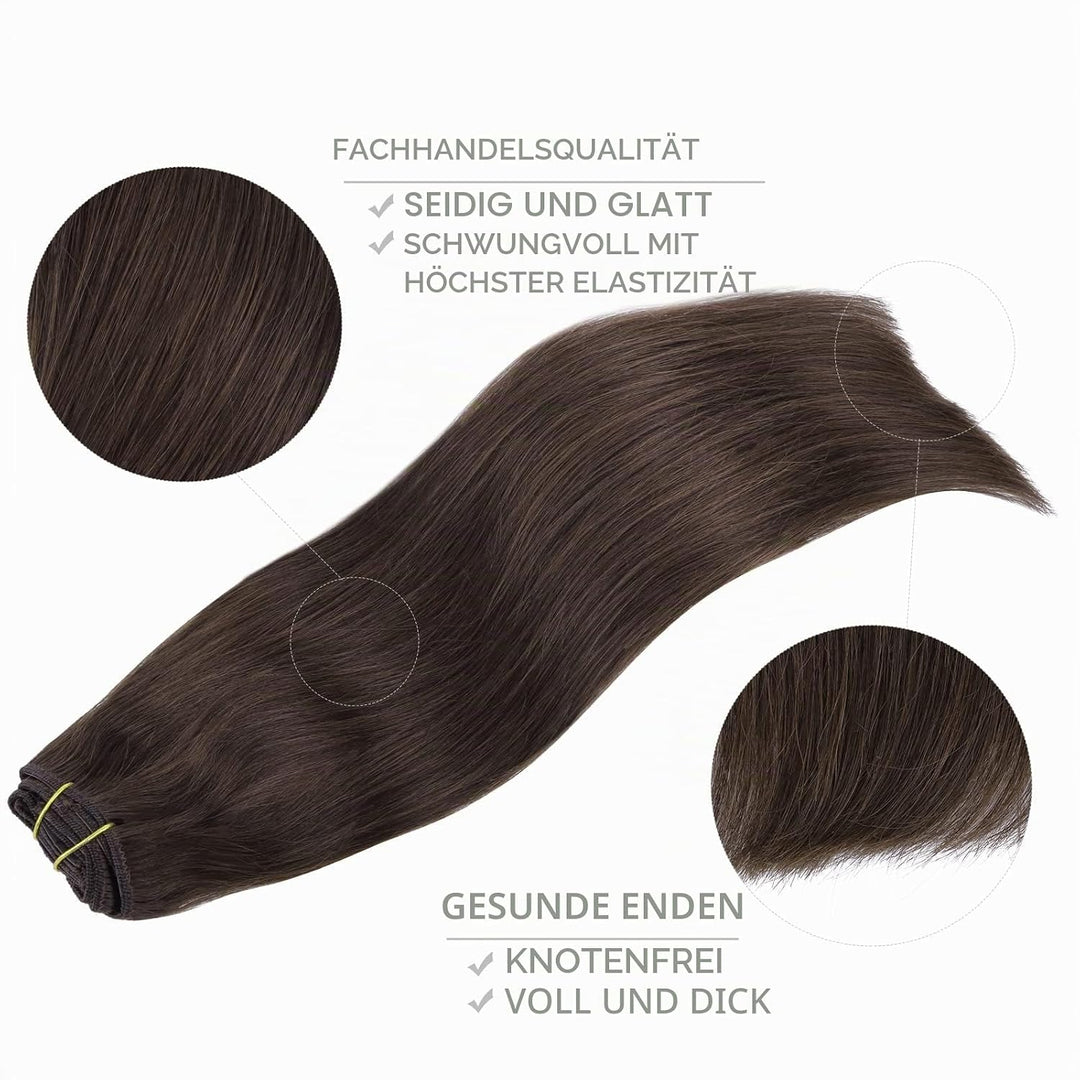 WENNALIFE Haarverlängerung mit Clip, Naturhaar, 150 g, 35 cm, 9 Stück, Dunkelbraun, Hellbraun, Exten