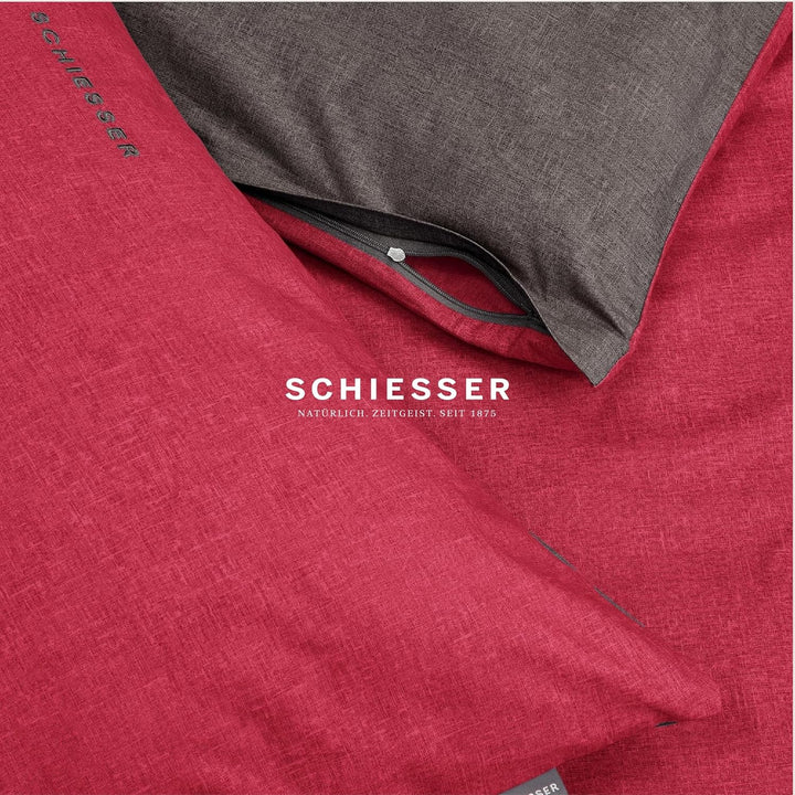 Schiesser Wendebettwäsche Doubleface Rot-Anthrazit, 100% Baumwolle, Grösse:135 x 200 cm + 80 x 80 cm