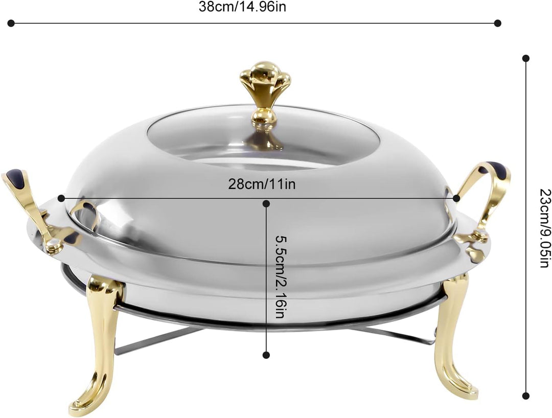 Chafing Dish Rund Speisewärmer mit Deckel, Edelstahl Wärmebehälter Warmhaltebehälter für Buffets, Fa