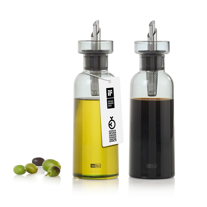 AdHoc BZ77 Set Ölspender oder Essigspender AromaPour aus Glas in Grau | elegante Olivenölflasche mit