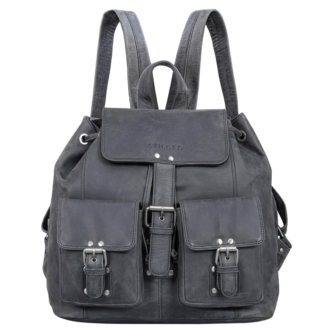 STILORD 'Larissa' Grosser Echt Leder Rucksack im Vintage Look - Stilsicher Unterwegs Sein, Carbon -