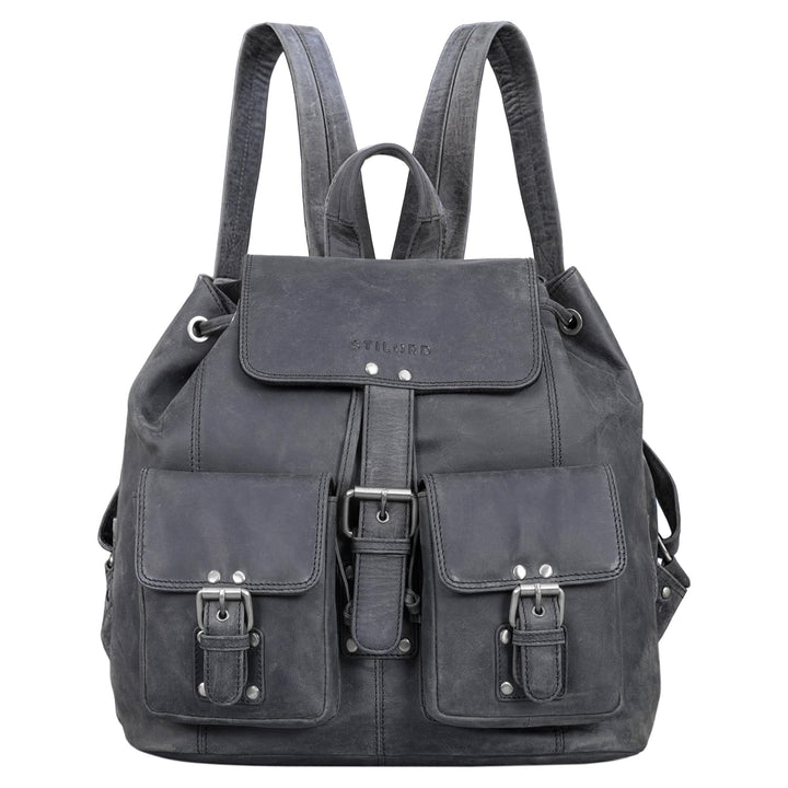 STILORD 'Larissa' Grosser Echt Leder Rucksack im Vintage Look - Stilsicher Unterwegs Sein, Carbon -