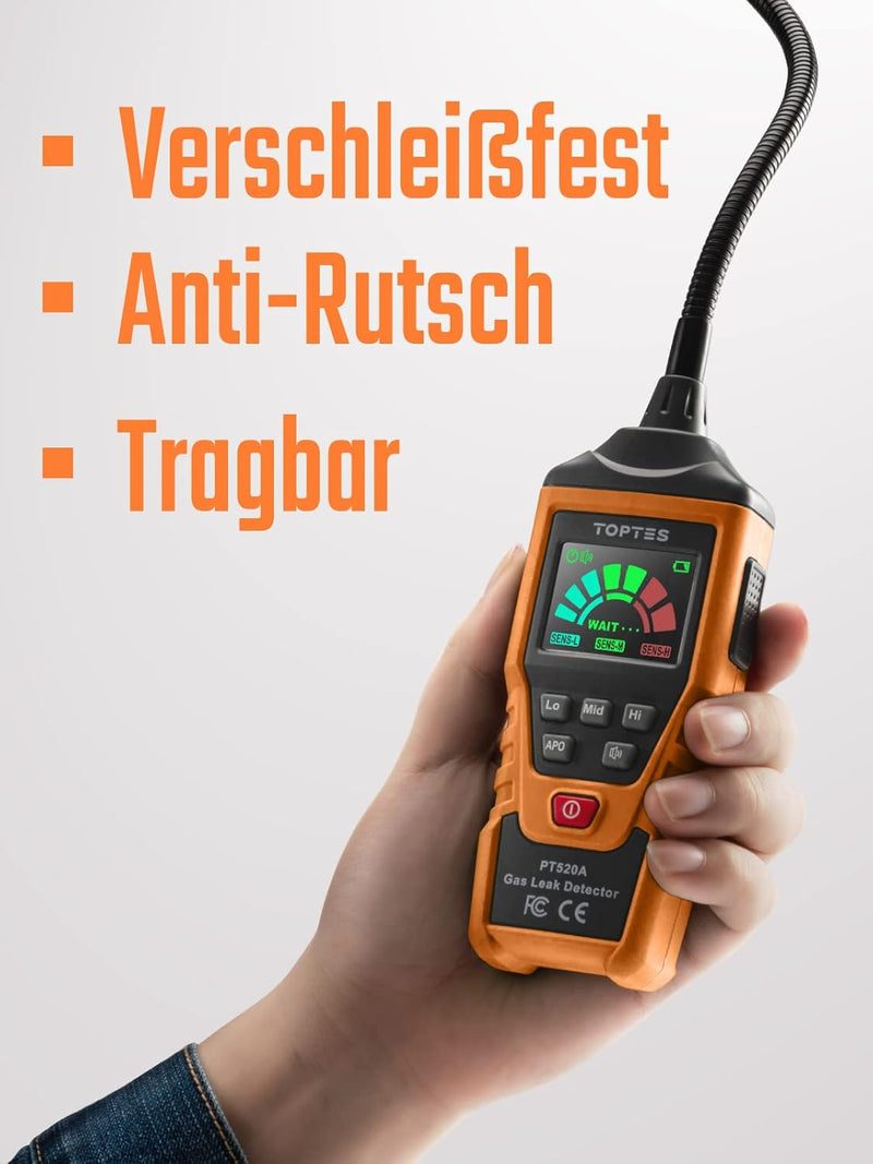 Gasmelder, TopTes PT520A Erdgasdetektor für Zuhause und Wohnmobil mit 43,5 cm Sonde zur Ortung von G