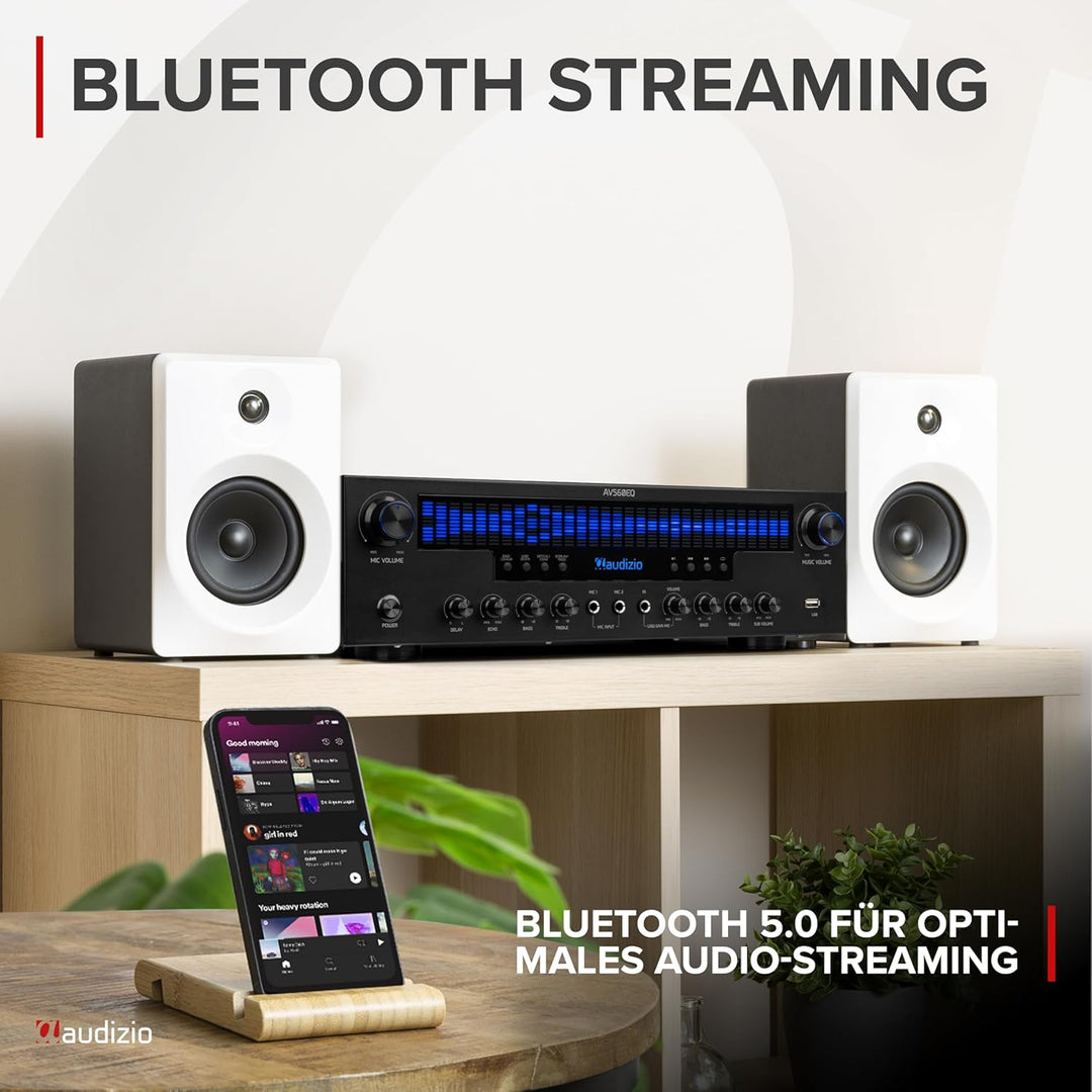Audizio AV560EQ - 5.1 HiFi Verstärker mit Bluetooth, 390 Watt AV Receiver & Stereoanlage für Heimkin