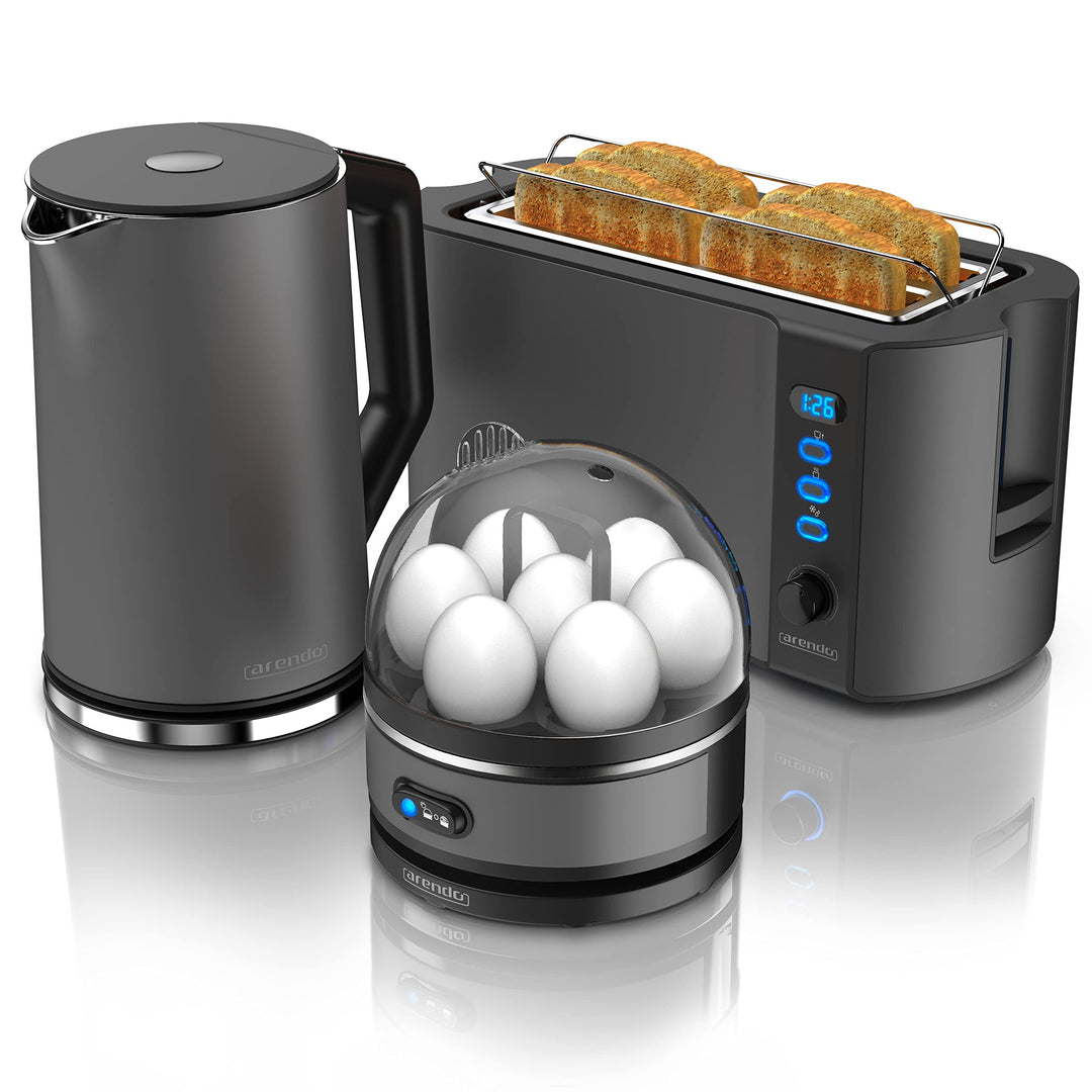 Arendo - Wasserkocher mit Toaster und Eierkocher SET Edelstahl Grau Wasserkocher 1,5L 40° - 100°C, T