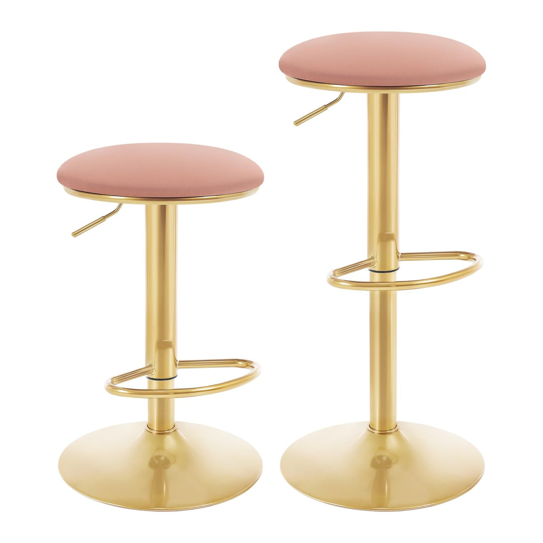 WOLTU Barhocker 2er Set, 60-80,5 cm Höhenverstellbar, Samt, Rosa | Ergonomischer Barstuhl, mit Fusss