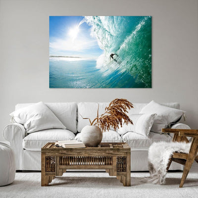 Bilder auf Leinwand 100x70cm Leinwandbild Abenteuer surfer welle ozean Gross Wanddeko Bild Schlafzim