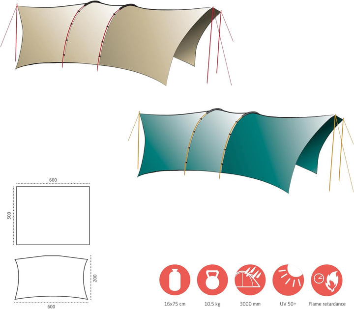 Grand Canyon TAHUTA Shelter 4 - Tarp/Sonnensegel 500 x 400 cm - Rechteckige Form, UV50+, Wasserdicht