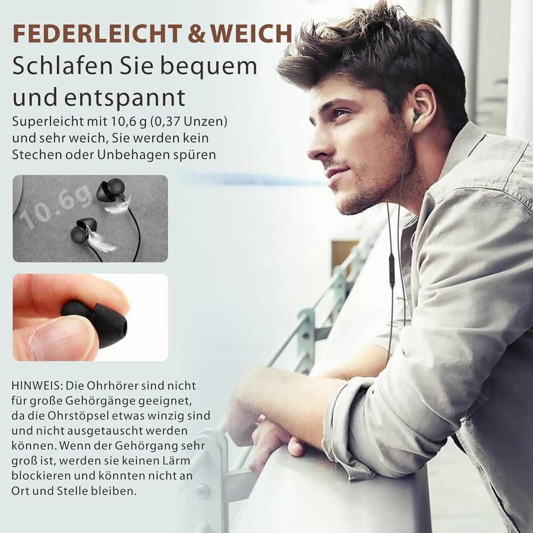 Hearprotek 2 Paar Schlaf Ohrhörer, Weicher bequemer In-Ear-Kopfhörer mit Mikrofon,Low-Profile-Kopfhö