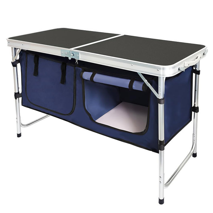 Campingküche faltbar, Leicht Campingschrank mit Aluminiumgestell, Campingtisch Klappbar mit Staufach