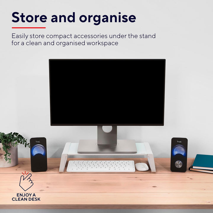 Trust Monta Monitorständer 41 x 22 x 10 cm, Bildschirmerhöhung aus Hartglas, Schreibtisch Monitorerh