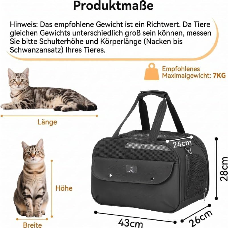 A 4 PET Transportbox Katze, Hundetasche Flugzeug für Kabine/Auto, Leicht Hunde Flugtasche mit Sicher