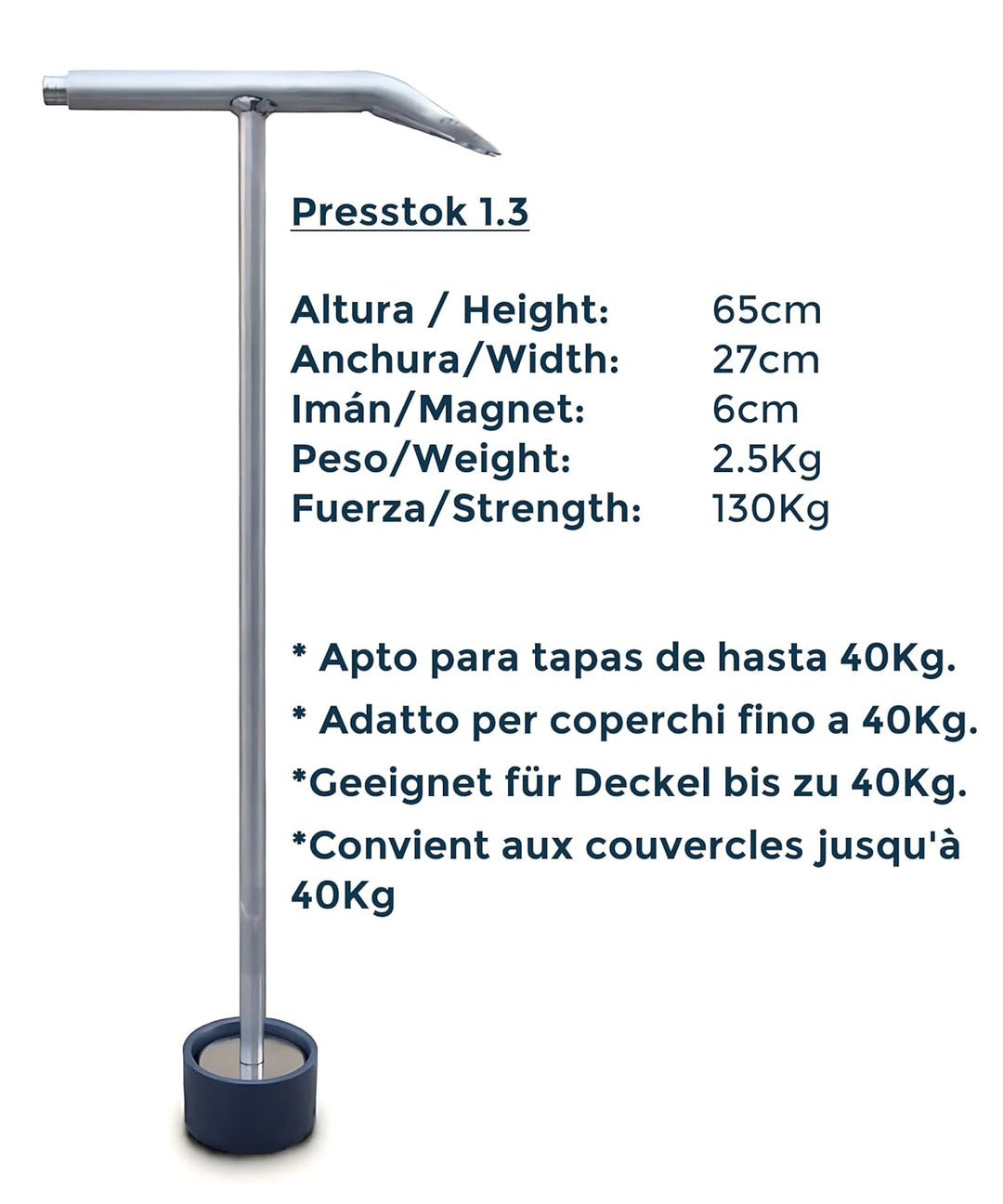 Magnetisches Gullideckel haken aus rostfreiem Stahl. Schachtdeckelhaken mit extra stark Neodym-Magne