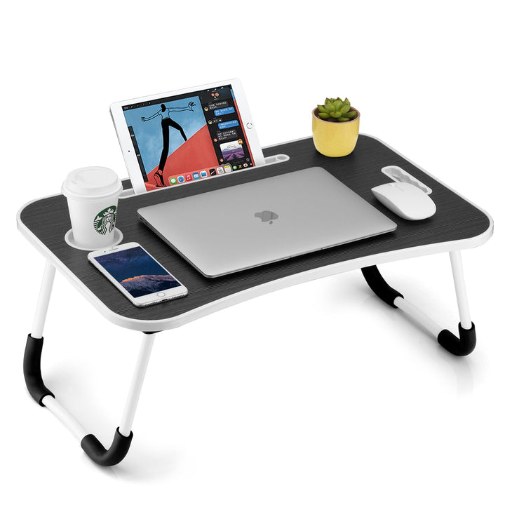 Faltbarer Laptoptisch, tragbarer Schossschreibtisch, Betttisch, Laptop-Ständer mit Getränkehalter &
