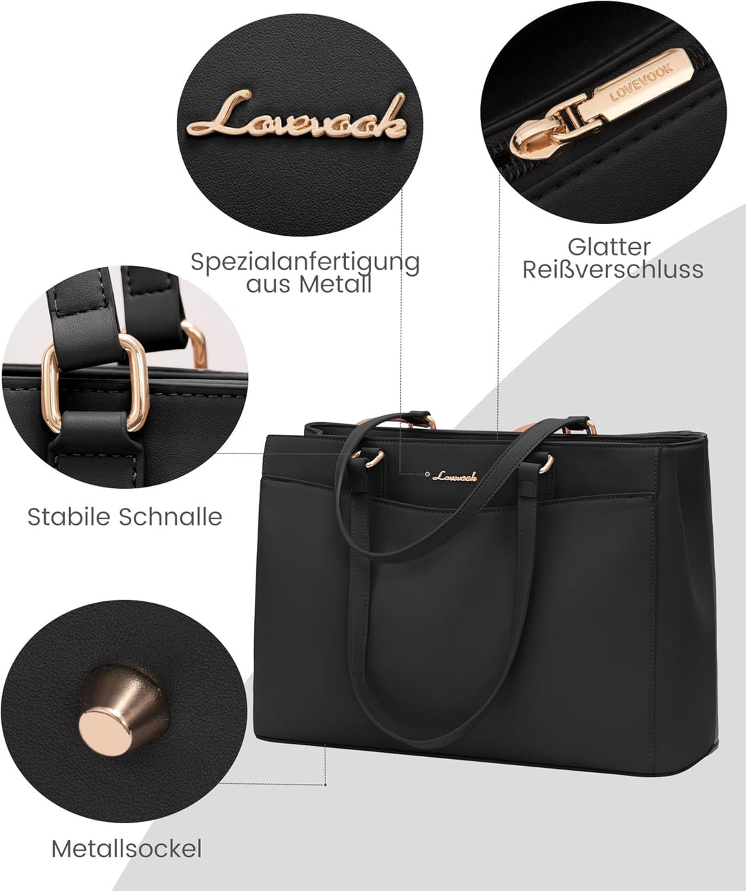 LOVEVOOK Grosse Laptoptasche Damen 17 Zoll, Leicht Aktentasche Arbeitstasche Handtasche, Elegant Lap