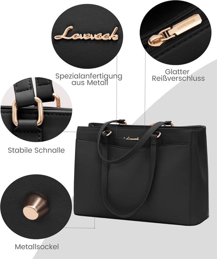 LOVEVOOK Grosse Laptoptasche Damen 17 Zoll, Leicht Aktentasche Arbeitstasche Handtasche, Elegant Lap