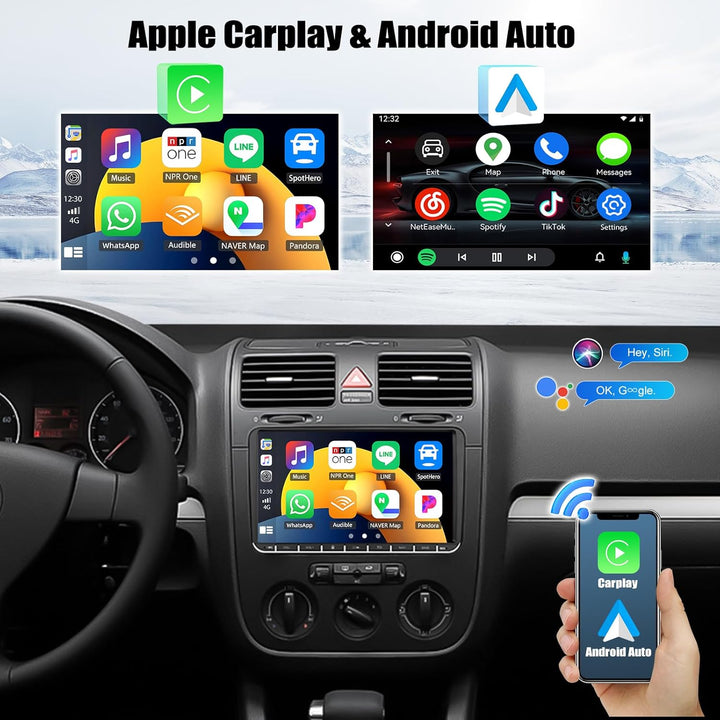 CAMECHO 4G+64G 8-core Android 13 Autoradio für VW Golf 5 6 Touran B6 EOS Tiguan Polo mit Carplay And