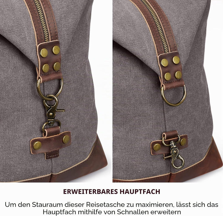S-ZONE Reisetasche 60L Vintage Canvas Crazy Horse Leder Trim Unisex Handgepäck Weekender Tasche Spor