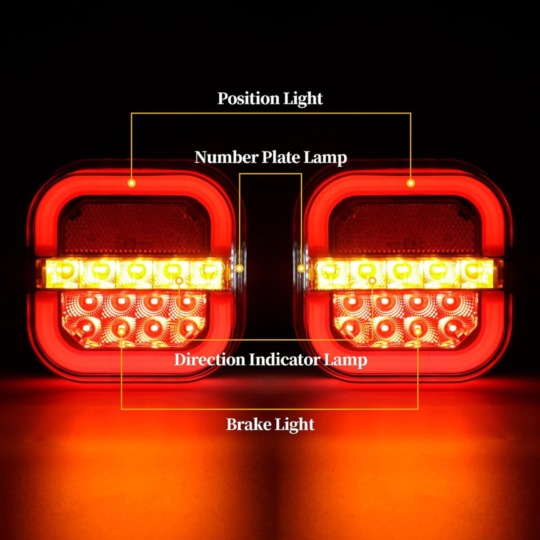 AOHEWEI 12/24 V 2 Stück LED-Anhänger-Rückleuchten, wasserdichter Bremspositionslampe, dynamischem Bl