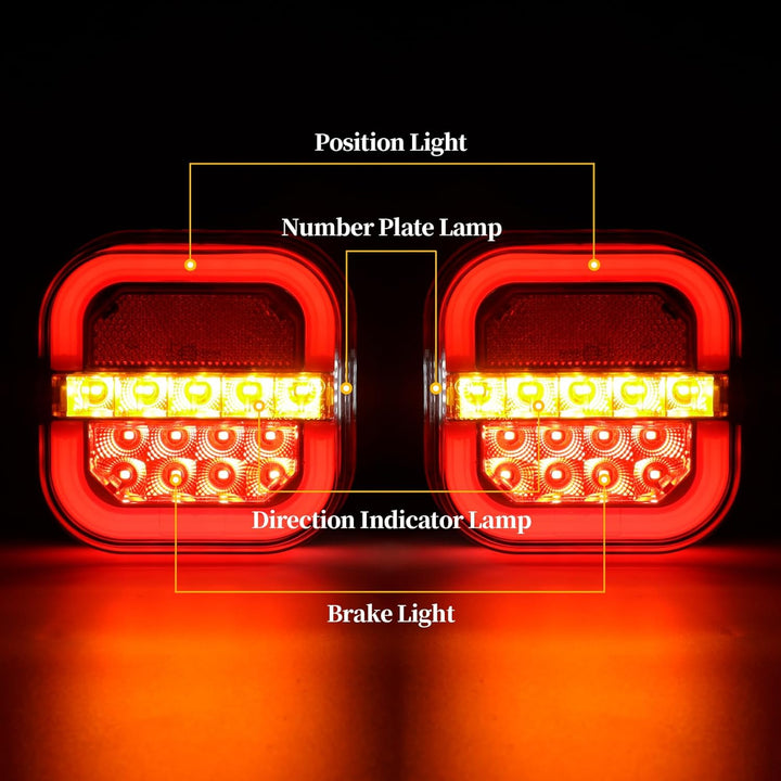 AOHEWEI 12/24 V 2 Stück LED-Anhänger-Rückleuchten, wasserdichter Bremspositionslampe, dynamischem Bl