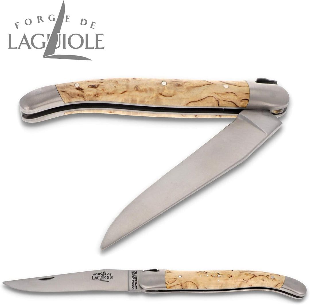 Forge de Laguiole Taschenmesser - 11 cm - Griffschalen Birkenholz - Klinge 9 cm und Backen matt - Ho