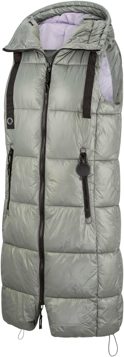 DENIMFY Damen Weste lang ärmellos DFCaro Steppweste Vest Kapuze Winterweste Outdoorweste Übergangswe