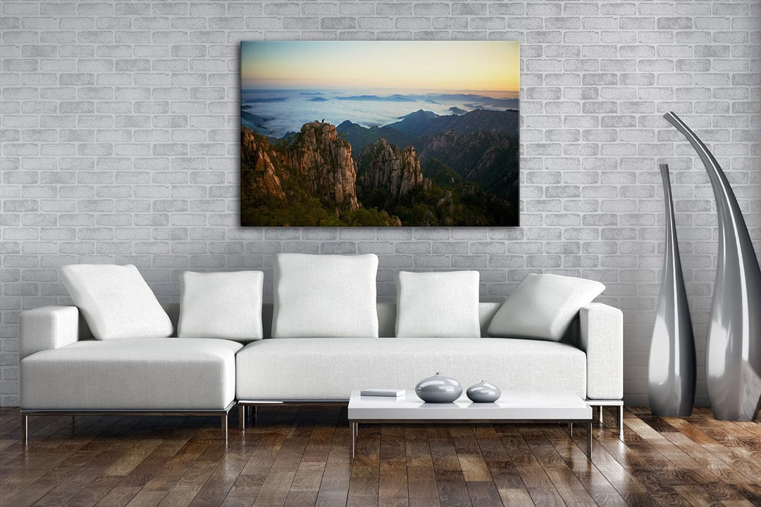 die Gelben Berge in China Format: 80x60 als Leinwandbild, Motiv fertig gerahmt auf Echtholzrahmen, H
