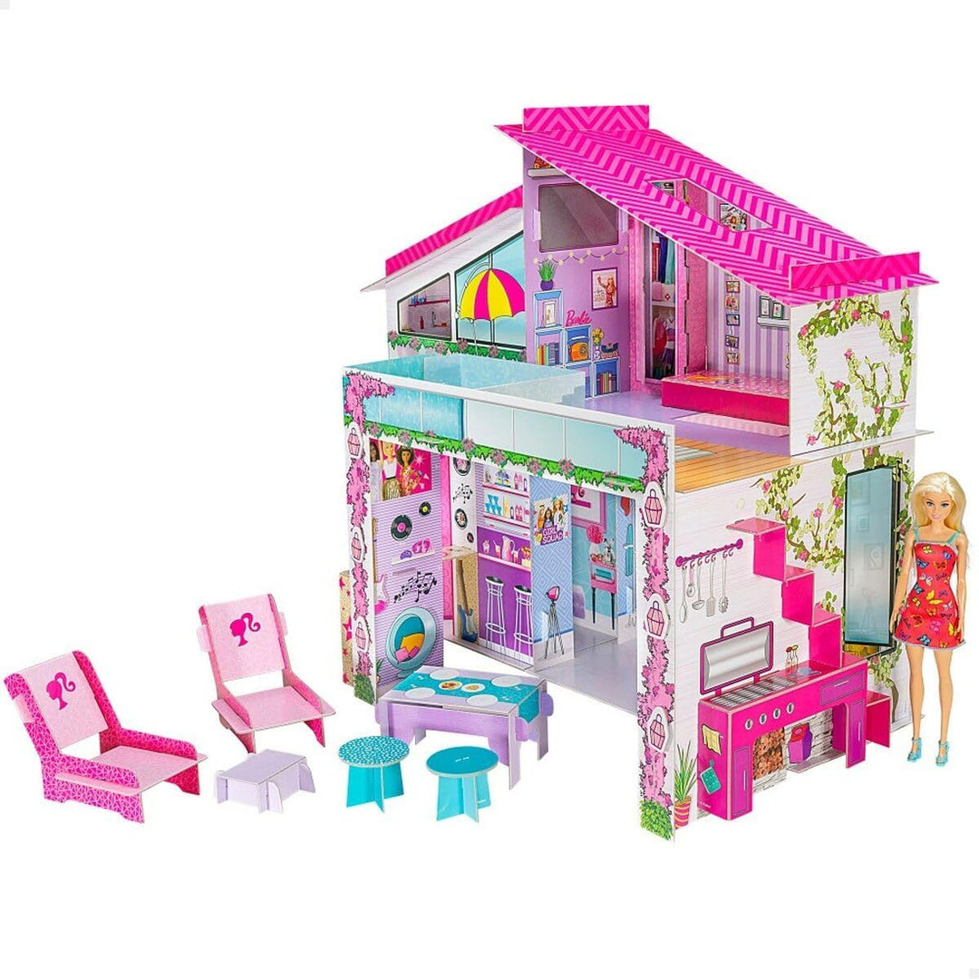 Liscianigiochi 76932 - Barbie 2-stöckige Villa zum Selbstbauen aus Karton mit dem originalen Barbie