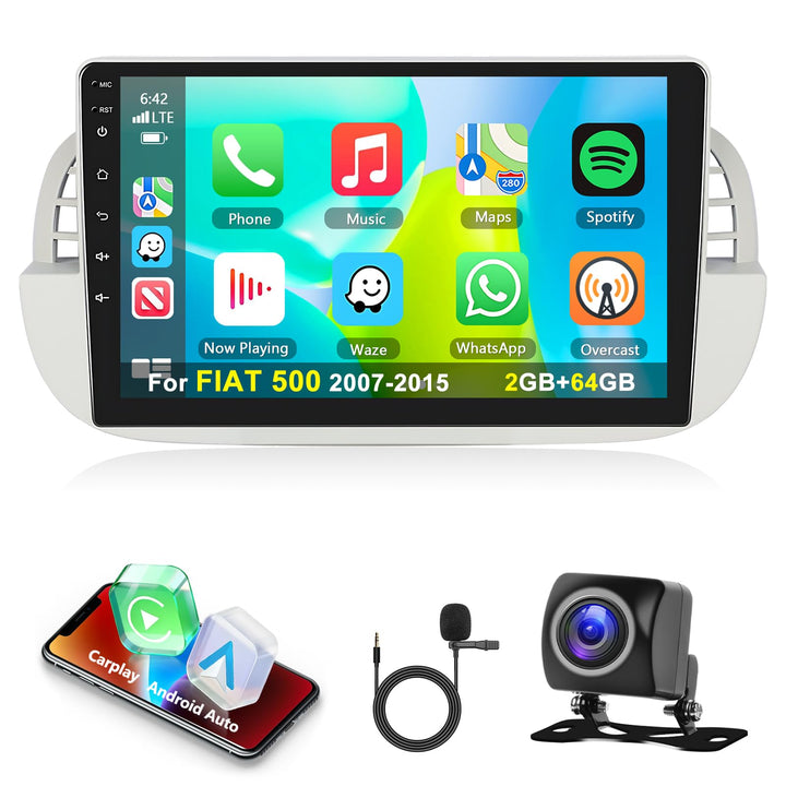 Autoradio für FIAT 500 2007-2015 Radio mit Carplay, 9 Zoll Bildschirm 2GB+64GB Wireless Android Auto