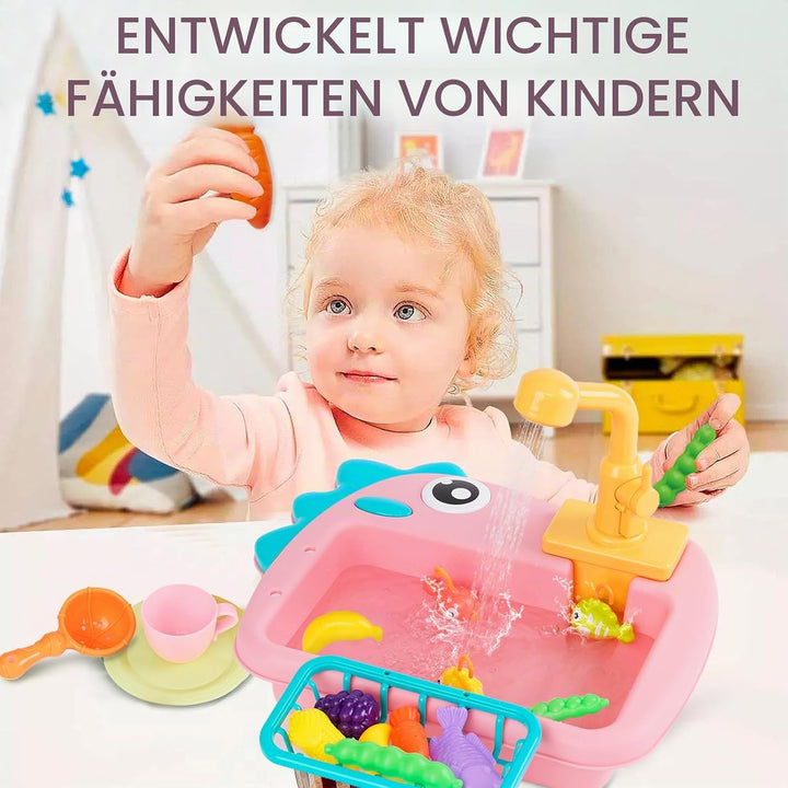 Küchenspüle Spielzeug Set mit Wasserkreislauf Geschirrspüler und Waschbecken 2 in 1 Kinderspielzeug