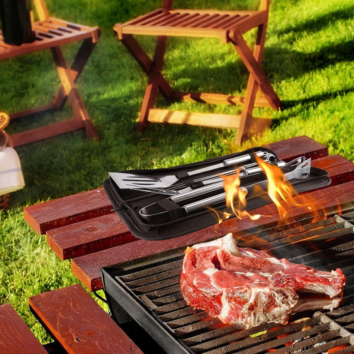 Grillbesteck Set Werkzeug-Set, 7-teilig BBQ Grill Werkzeuge Zubehör, Grillgabel, Grillklammern, Spat