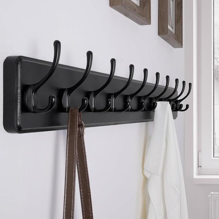 SKOLOO Garderobenleiste Holz Schwarz(2 Stück), 98 cm langer, hölzerner Kleiderhaken Wand, Rustikaler