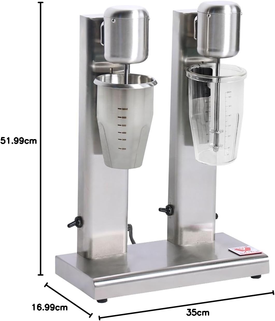 Beeketal 'BMS-2' Profi Gastro Doppel Milchshaker Mixer aus Edelstahl mit 2 Geschwindigkeitsstufen in