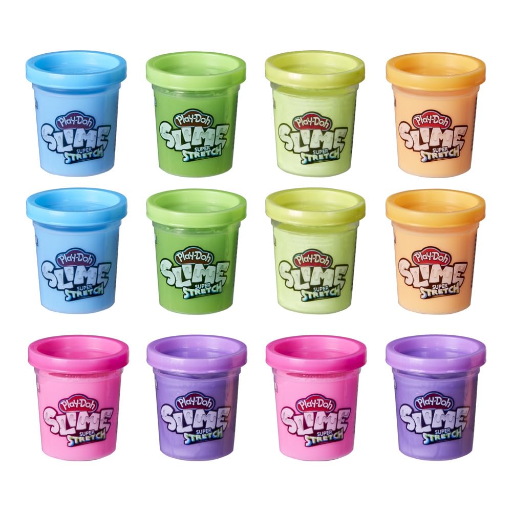 Play-Doh Slime Super Stretch Multipack mit 12 sortierten Farben für Kinder ab 3 Jahren, fertiger Sli