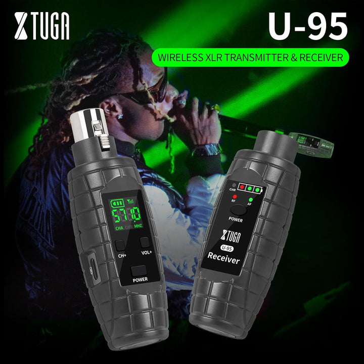 XTUGA U-95 UHF Wireless XLR Sender und Empfänger, wiederaufladbarer Mikrofonadapter für dynamisches